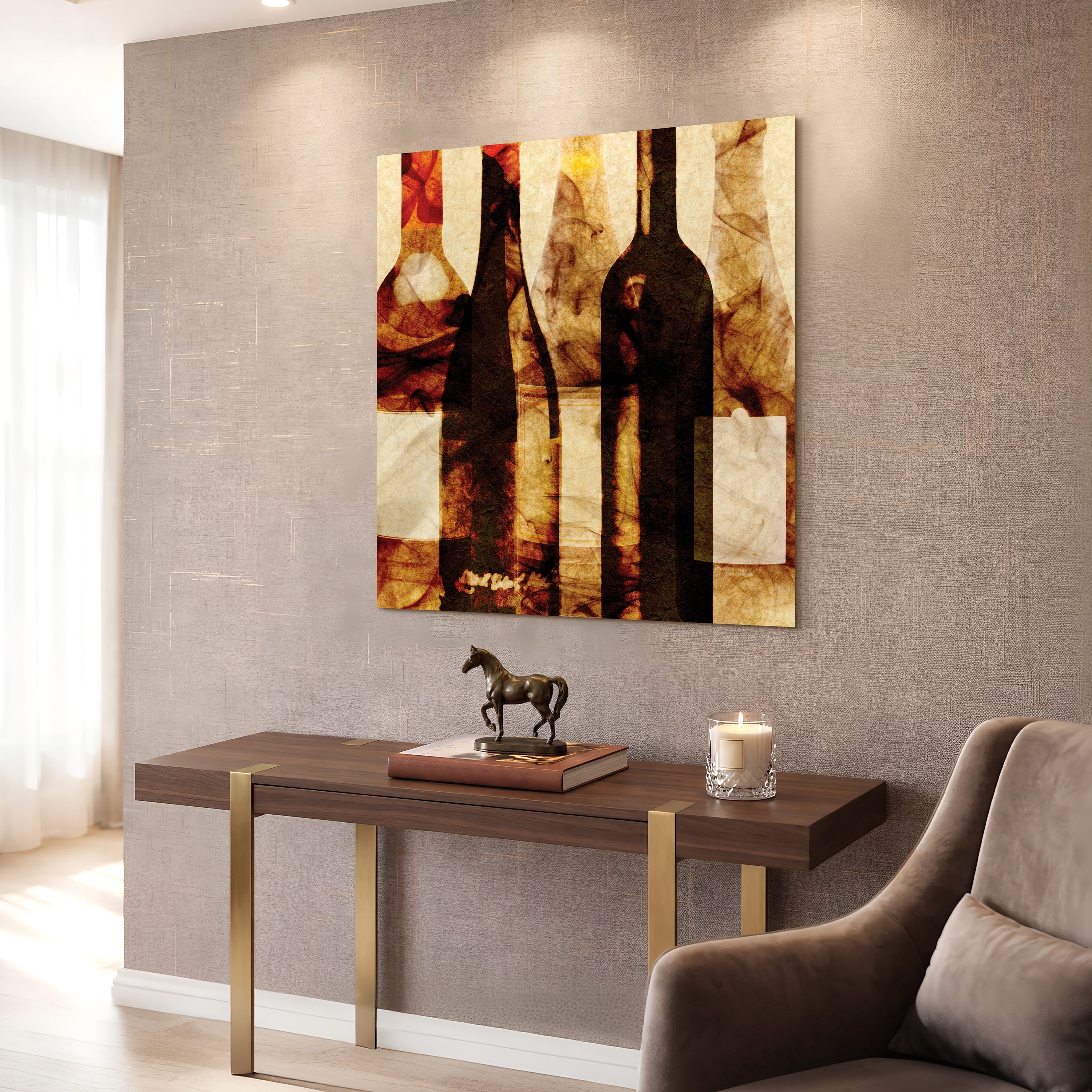 Empire Art Direct Smokey Wine 3 Frameless Free Floating Tempered Glass Panel Graphic Wall Art, 38" x 38" x 0.2", Ready to Hang