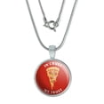 thumbnail image 1 of In Crust We Trust Pizza Funny Humor 0.75" Pendant with Sterling Silver Plated Chain, 1 of 4
