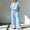 Sky Blue plus size two piece outfits a1, variant on BRELIL Women Plus Size Two Piece Outfits V Neck Short Sleeve Tee Wide Leg Pants Casual Lounge Set Solid Boho Vacation Travel Loose Tracksuit, White XL