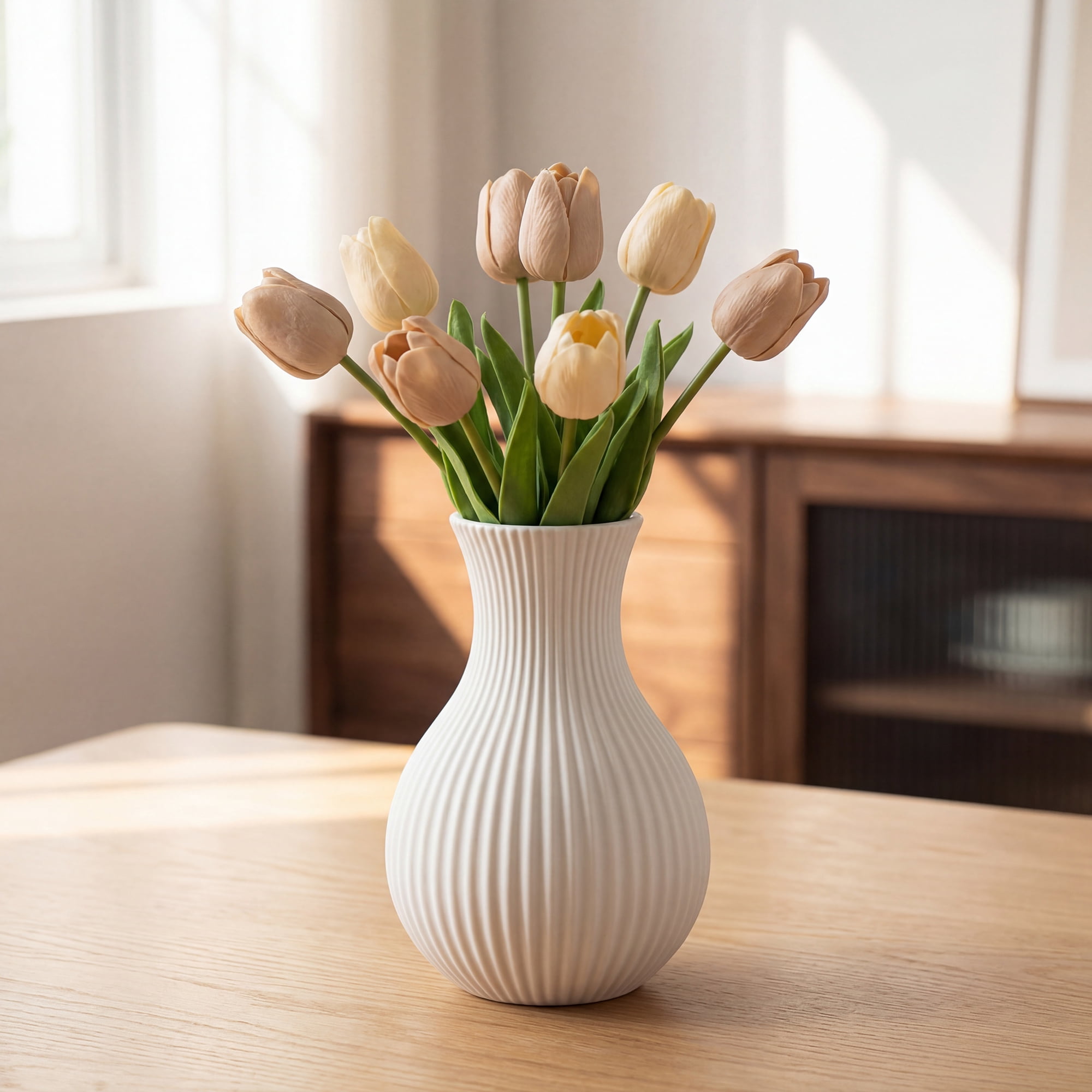 Unique Bargains Modern Ceramic Matte Ribbed Flower Vase White 3.5" x 3.5" x 5.1"