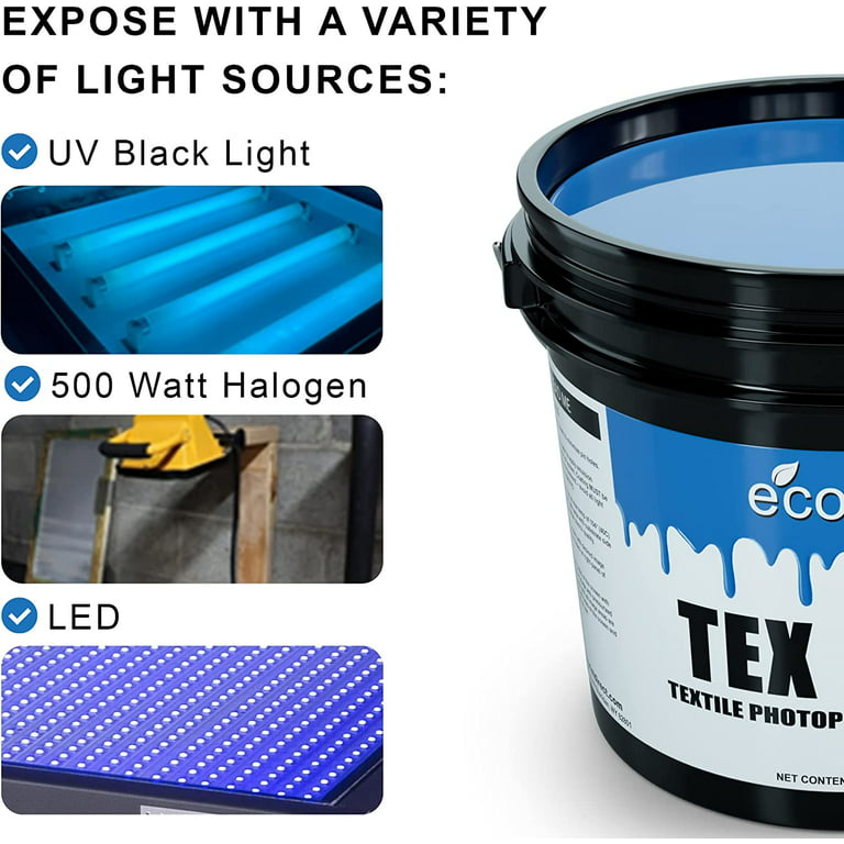 Ecotex Tex-Blue Screen Printing Emulsion (Gallon - 128oz.) Pre-Sensitized  Photo Emulsion for Silk Screens and Fabric - for Screen Printing Plastisol  Inks, Pure Photopolymer Screen Printing Supplies 