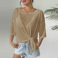 thumbnail image 2 of Abomasnow Women's Sheer Mesh See Through T Shirt 3/4 Length Sleeve Off Shoulder Tops Casual Beach Vocation Shirts, 2 of 9