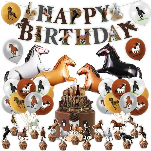 Set de decoración para fiestas de cumpleaños con temática de caballos, 24 piezas, con globos