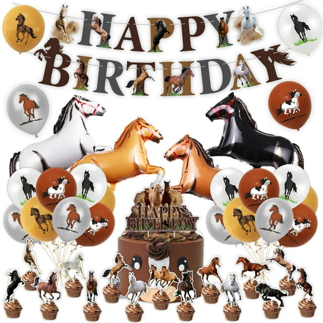 Set de decoración para fiestas de cumpleaños con temática de caballos, 24 piezas, con globos