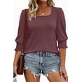 thumbnail image 2 of WellSize 3/4 Sleeve Womens Plus Size Tops Dressy Square Neck Casual Blouses Smocked Cuffs Summer Shirts, 2 of 7
