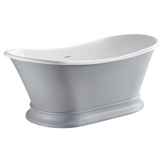 Aqua Eden VRTDS683027WG 68-Inch Solid Surface Oval Double Slipper Pedestal Tub with Drain (No Faucet Drillings) in Matte Gray/Glossy White