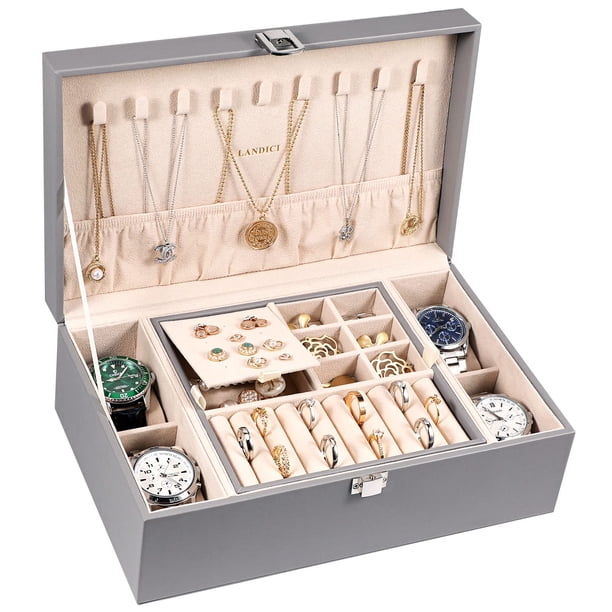 Organizador de Caja de Joyería LANDICI de 2 Niveles con 4 Compartimentos para Relojes