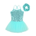 thumbnail image 3 of Xnihocha Kids Girls Sequins Ballet Tutu Jazz Latin Dance Dress with Hair Scrunchie Dancewear Turquoise 3-4, 3 of 6