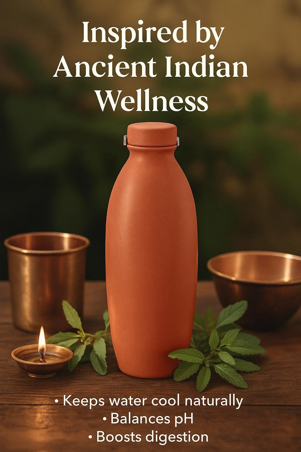 PrakRtyA: Clay Water Bottle for Drinking – Handmade Terracotta Earthen Bottle | Natural Mitti Water Bottle | Eco-Friendly, BPA-Free, Chemical-Free, Reusable Water Container