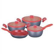 Royal Cook 7 Piece Heavy Aluminum Nonstick coating cookware set, with non-breakable see-through Glass cover Door, Red color, Gift Box