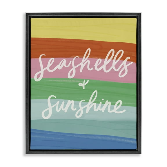 Stupell Industries Seashells & Sunshine on Rainbow Text & Numbers Painting Black Floater Framed Canvas Art Print Wall Art, 17 x 21
