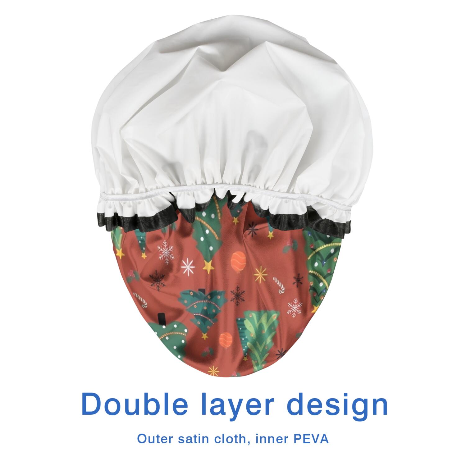 Shower Caps,Red Christmas Tree and Ornament Pattern Waterproof Shower Cap for Women 4 Pieces,Double Reusable Hair Cover for Shower PEVA Elastic Stretch Hem