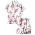 thumbnail image 3 of Silk Pajamas for Kids Matching Valentines Day Pajamas Short Sleeve Bow Print Button Down Sleepwear Pajama Sets for Girls 4-5 Years, 3 of 4