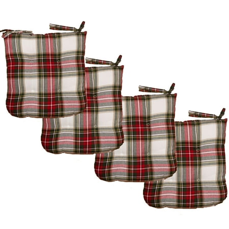 

Fabstyles Celebration Plaid 16 Chair Pad (Chair Cushion) with 100% Tufted Cotton Cover