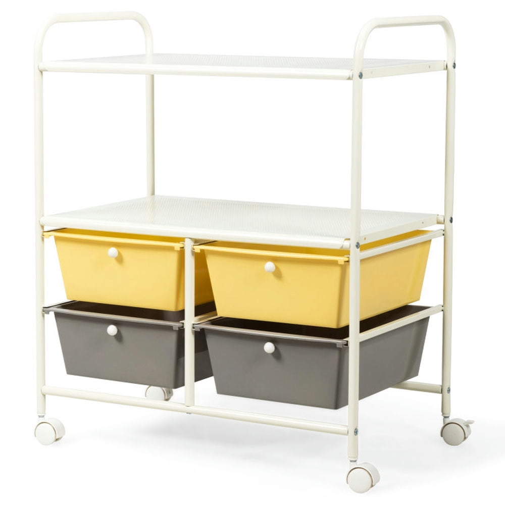 Demi Bonn 4 Drawers Shelves Rolling Storage Cart Rack with 4 Universal Casters, Yellow & Gray