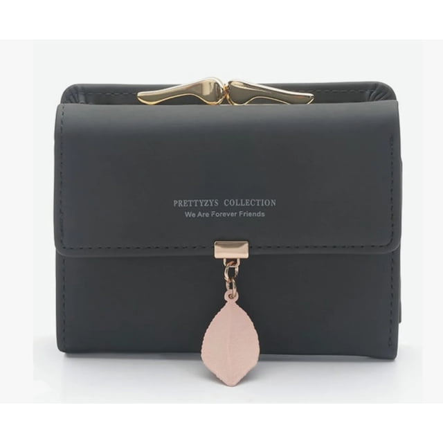 Cartera Corta De Cuero Pu Con Hoja / Hebilla Para Mujer Modelo Negro
