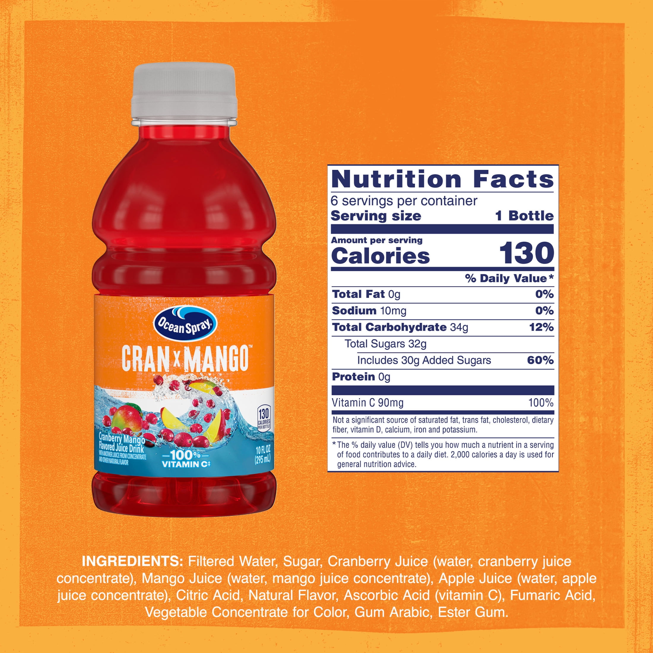 (4 pack) Ocean Spray® Cran-Mango™ Cranberry Mango Juice Drinks, 10 fl oz Bottles, 6 Count