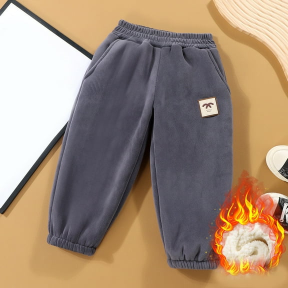 Boy Sweatpants Boys Fleece Pants Toddler Girls and Boys Fleece Lined Sweatpants Youth Jogger Pants with Pockets Drawstring Active Clothes for Kids Grey 12-18 Months