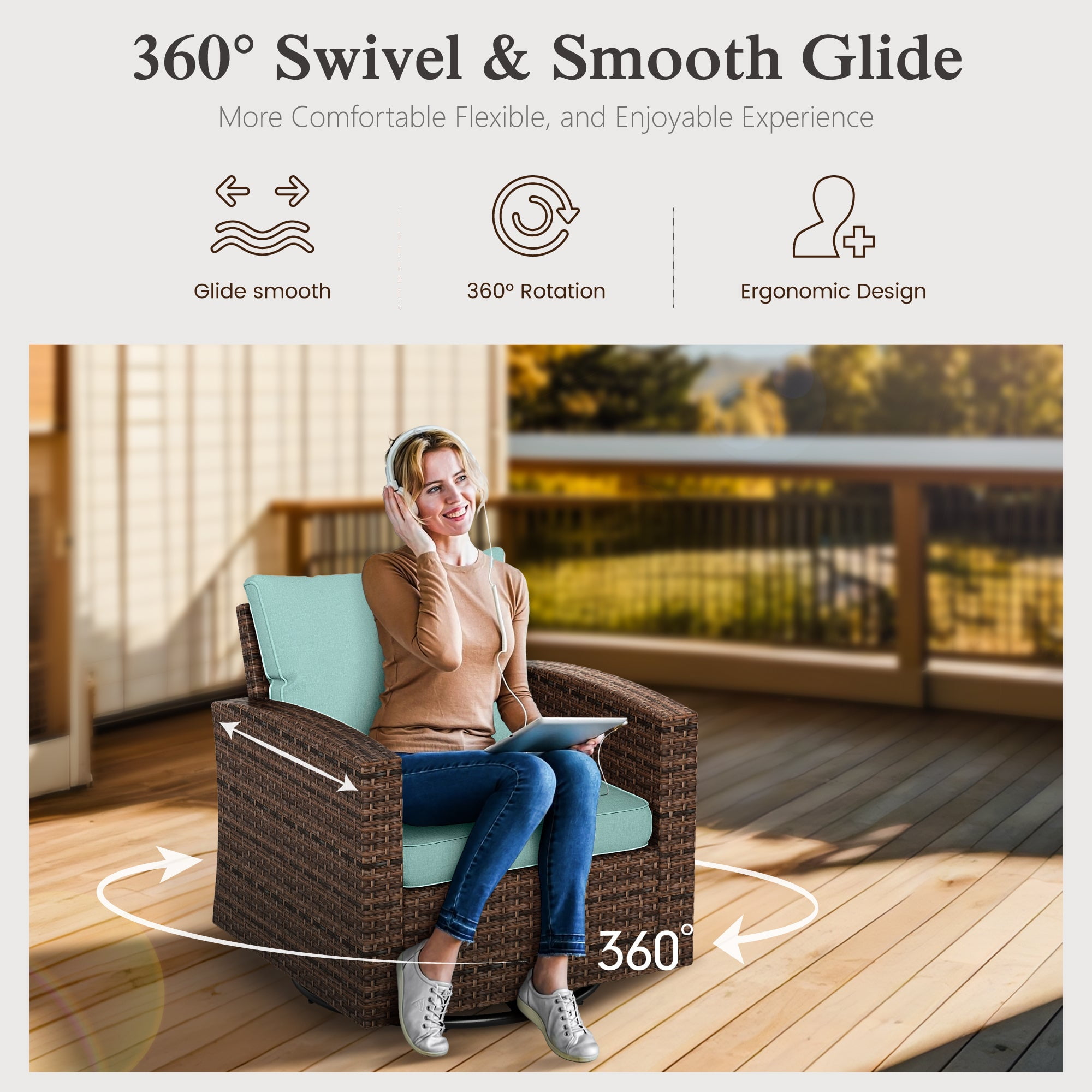 Sophia & William 9 Pieces Patio Furniture Set with Swivel Chairs and 56” Fire Pit Table, Blue
