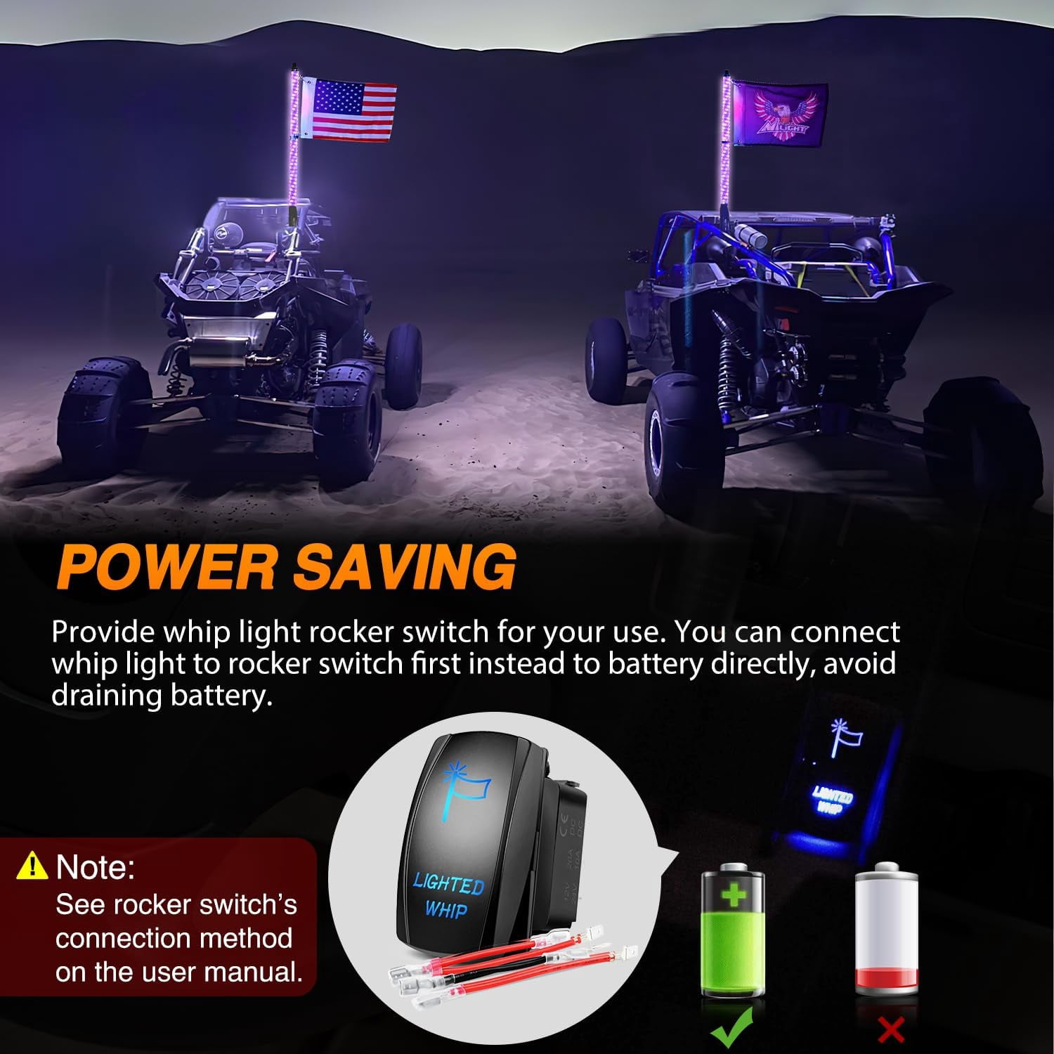Nilight RGB Whip Light 1PC 3FT Lighted Antenna Whips with Remote & App Control DIY Chasing Patterns Brake Reverse Lights for ATV UTV Polaris RZR Can-am Dune Buggy Pickup Trucks Jeep