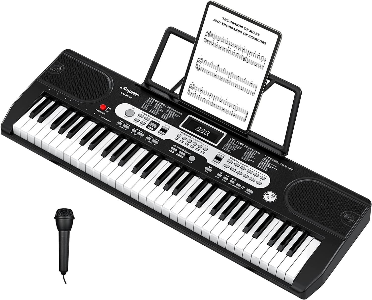 AOILE 61-Key Portable Keyboard Electric Piano Set with Microphone and Headphone Mode