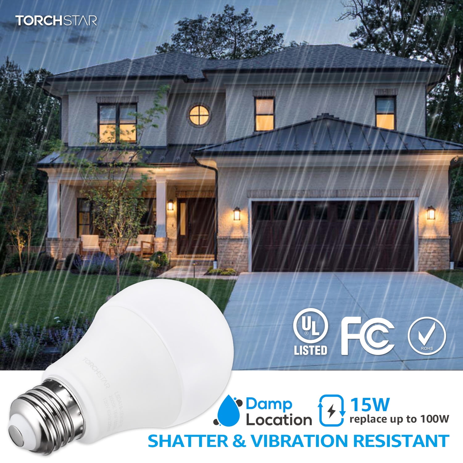 6 Pack 15W=100W Garage Door LED Bulbs, 1700lm, Garage Door Opener Bulbs, E26 Base, 3000K Warm White, Non-Dimmable