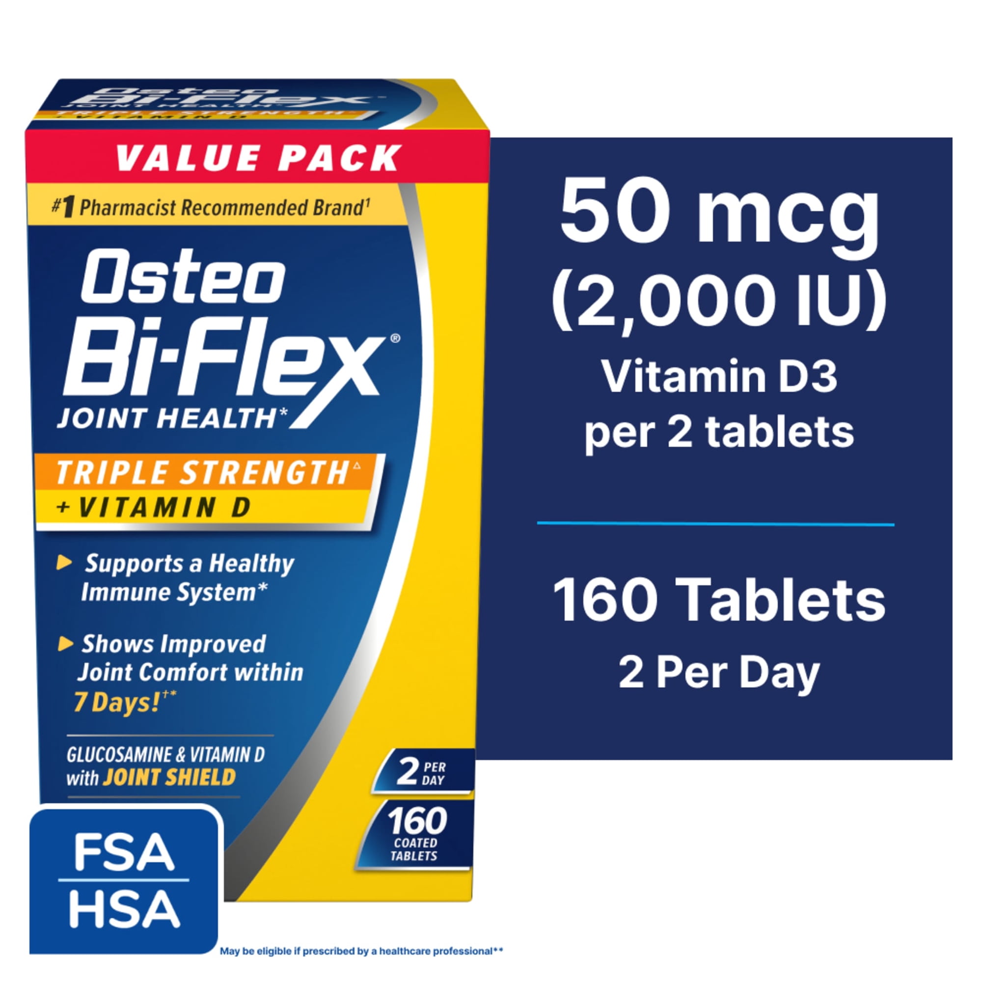 Osteo Bi-Flex Triple Strength Joint Health Supplement, Vitamin D and Glucosamine Chondroitin Tablets, 160 Count