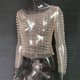 thumbnail image 4 of Camiseta De Malla Transparente Mujeres Sexy T-Shirts Fashion Glitter Pearl Rhinestone Slim Crop Top (Beige XL) Cgtredaw Para estrenar, 4 of 7