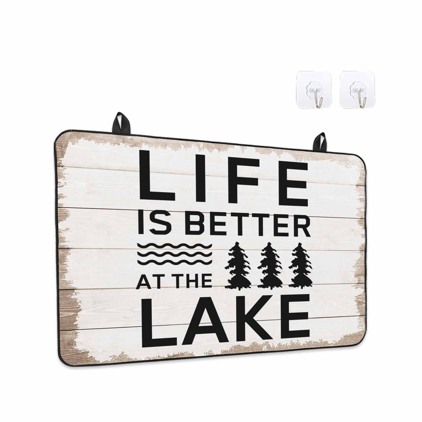 Life Is Better at The Lake Stove Top Cover for Electric Stove, Heat-proof & Non Slip Glass Top Stove Cover Protector, Rustic Black Artistic Aesthetics Kitchen Flat Cooktop Rubber Mat 24x21 Inches