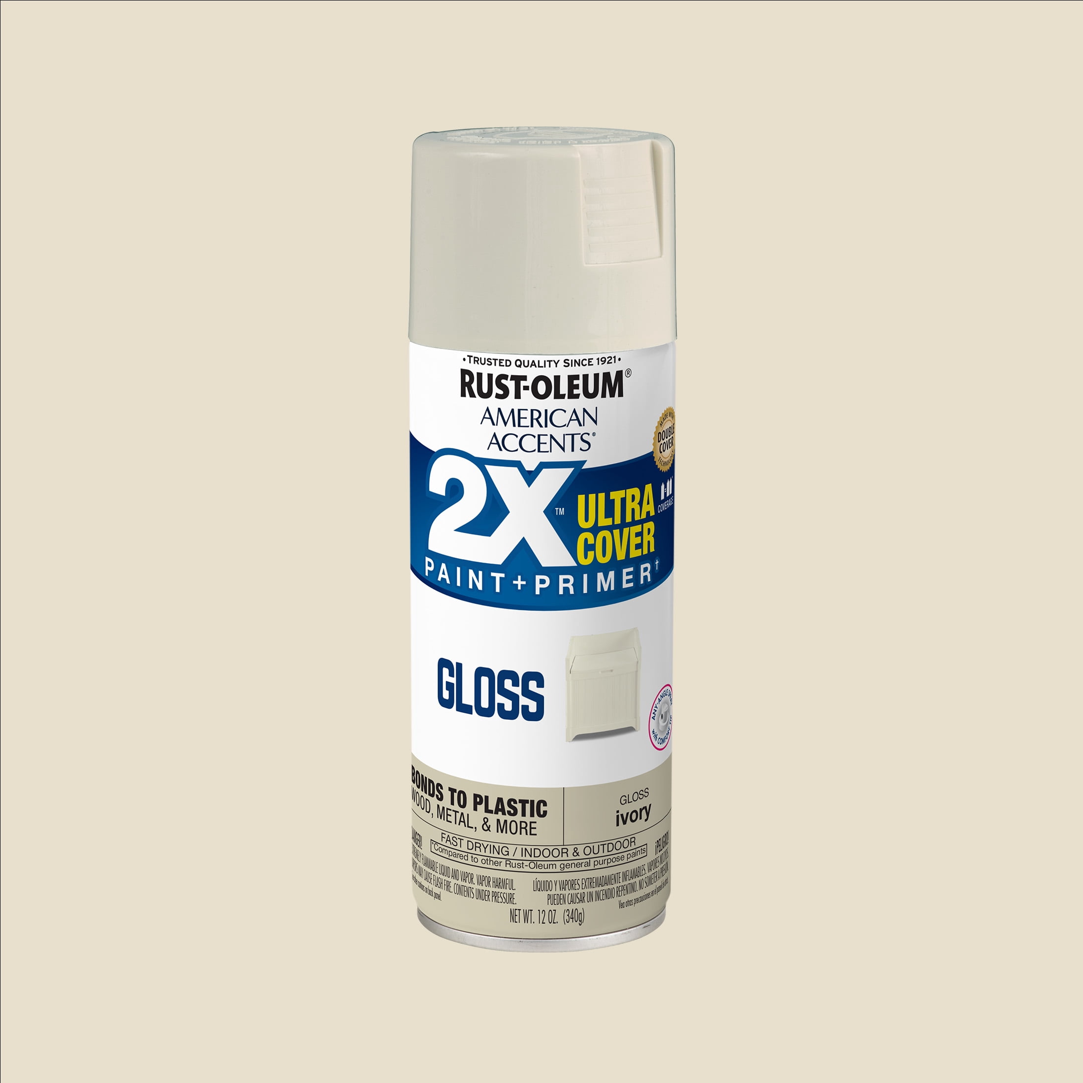 (6 pack) Ivory, Rust-Oleum American Accents 2X Ultra Cover Gloss Spray Paint-327895, 12 oz