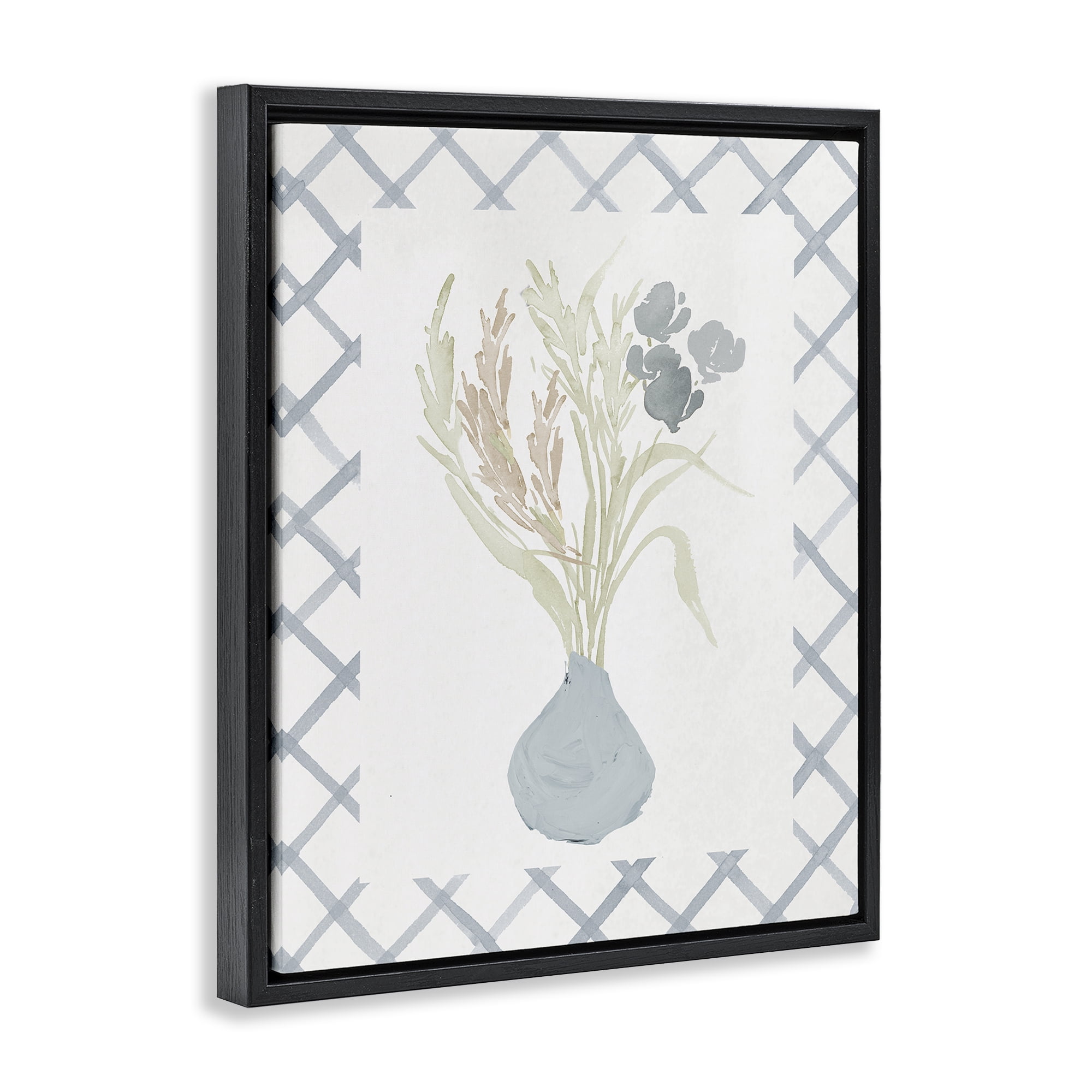 Stupell Industries Soft Blue Anna Bouquet Black Framed Floater Canvas Wall Art, design by Elizabeth Medley