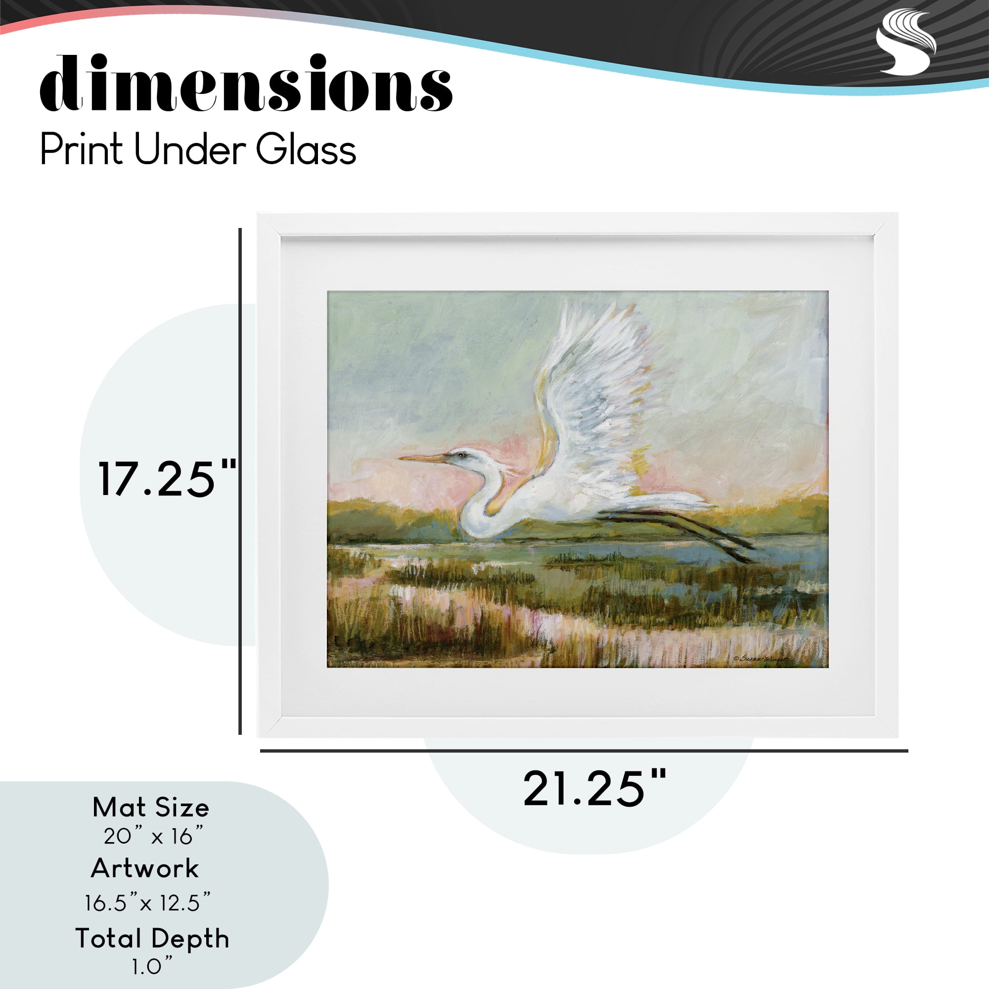 Stupell Industries White Heron Flying White Framed Print Under Glass, design by Susan Winget
