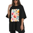 thumbnail image 4 of Plus Size Shirt for Women Black Tops for Women Short Sleeves Shirt for Women Watercolor Flower T Shirt Crewneck Shirt for Women XL, 4 of 5