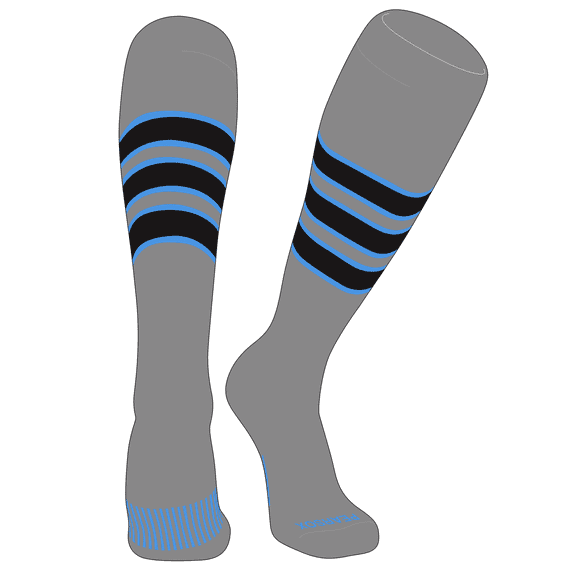 PEAR SOX Striped OTC Baseball, Softball, Football Socks (C) Silver, Sky Blue, Black (XS)