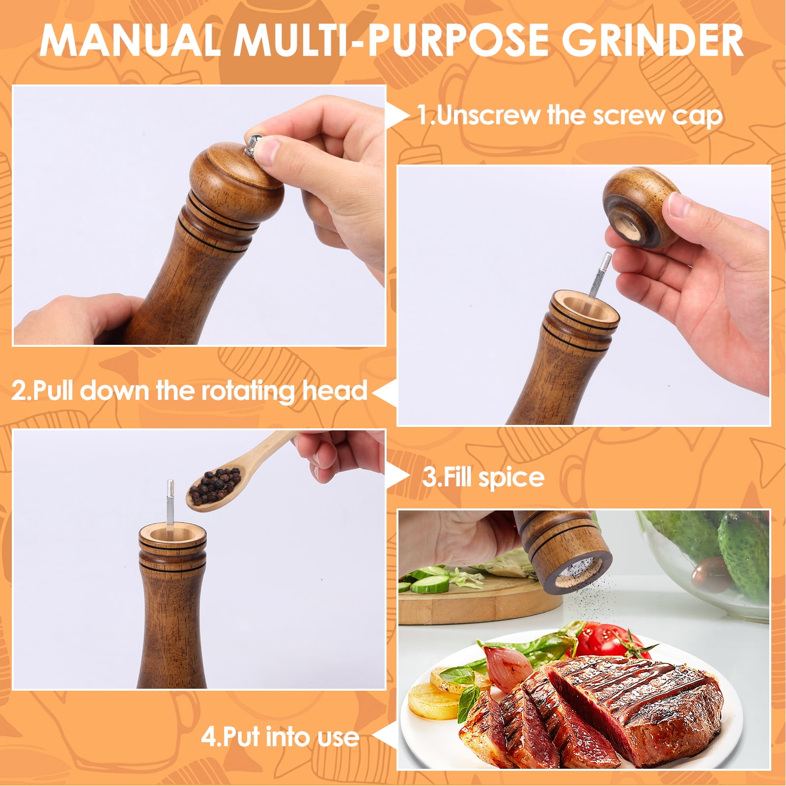 2 Pcs Wood Ceramic Pepper Grinder Professional Particulate Milling