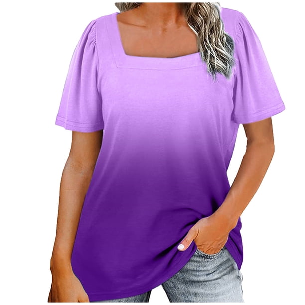 Camiseta informal de manga corta con cuello cuadrado y estampado para mujer Fridja bn3187