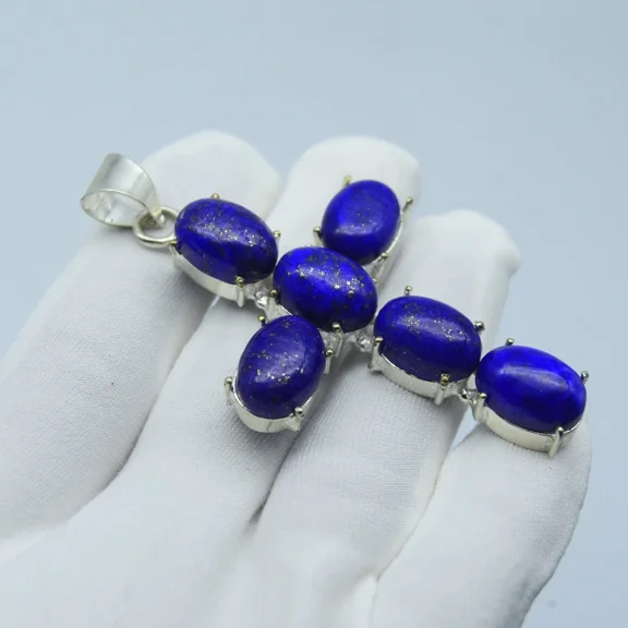 Lapis Lazuli Gemstone Handmade 925 Sterling Silver Polished Jewelry Pendant Size-2.5"