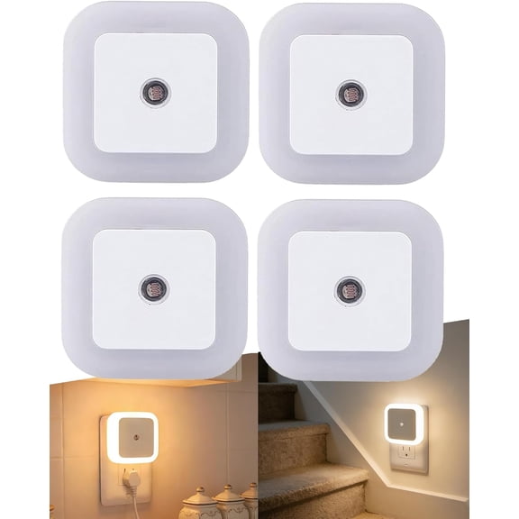 Square Light-Controlled Night Light, Plug-In LED Night Lamp with Smart Dusk-to-Dawn Sensor, Warm White Glow for Bedroom Bathroom Hallway Stairs