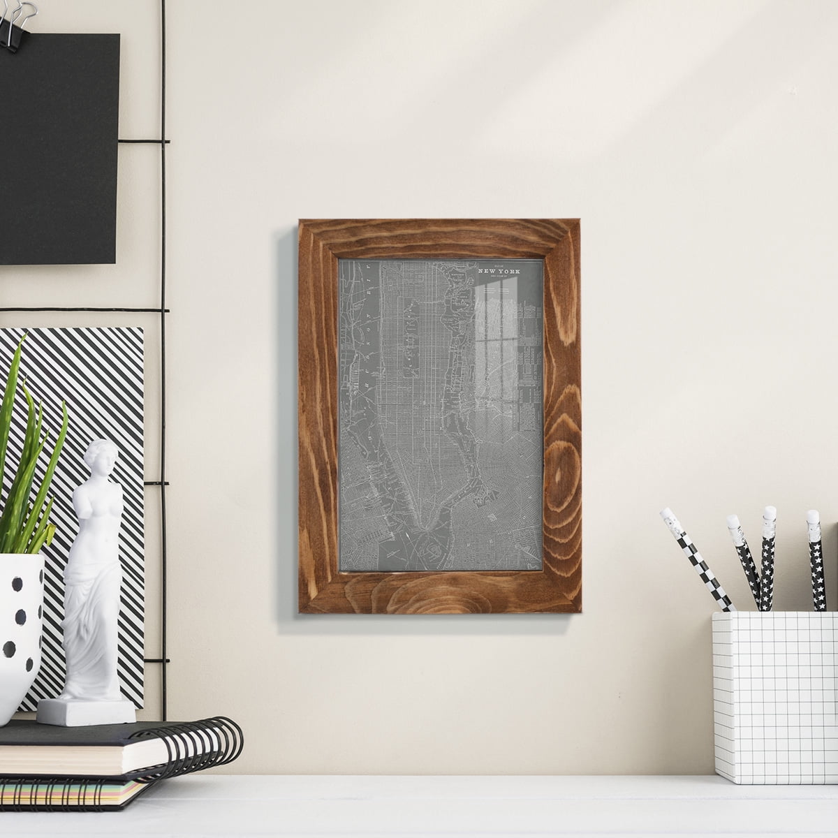 City Map of New York -Framed Print w/glass-Walnut