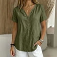 thumbnail image 4 of QUNYINEY Cotton Linen Womens Summer Tops Short Sleeve Green T-Shirts Pullover Button Loose Fit Casual V Neck Tops, 4 of 6