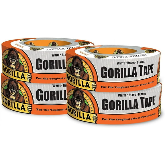 Gorilla White Duct Tape, 1.88" x 30 yd, White, Pack of 4