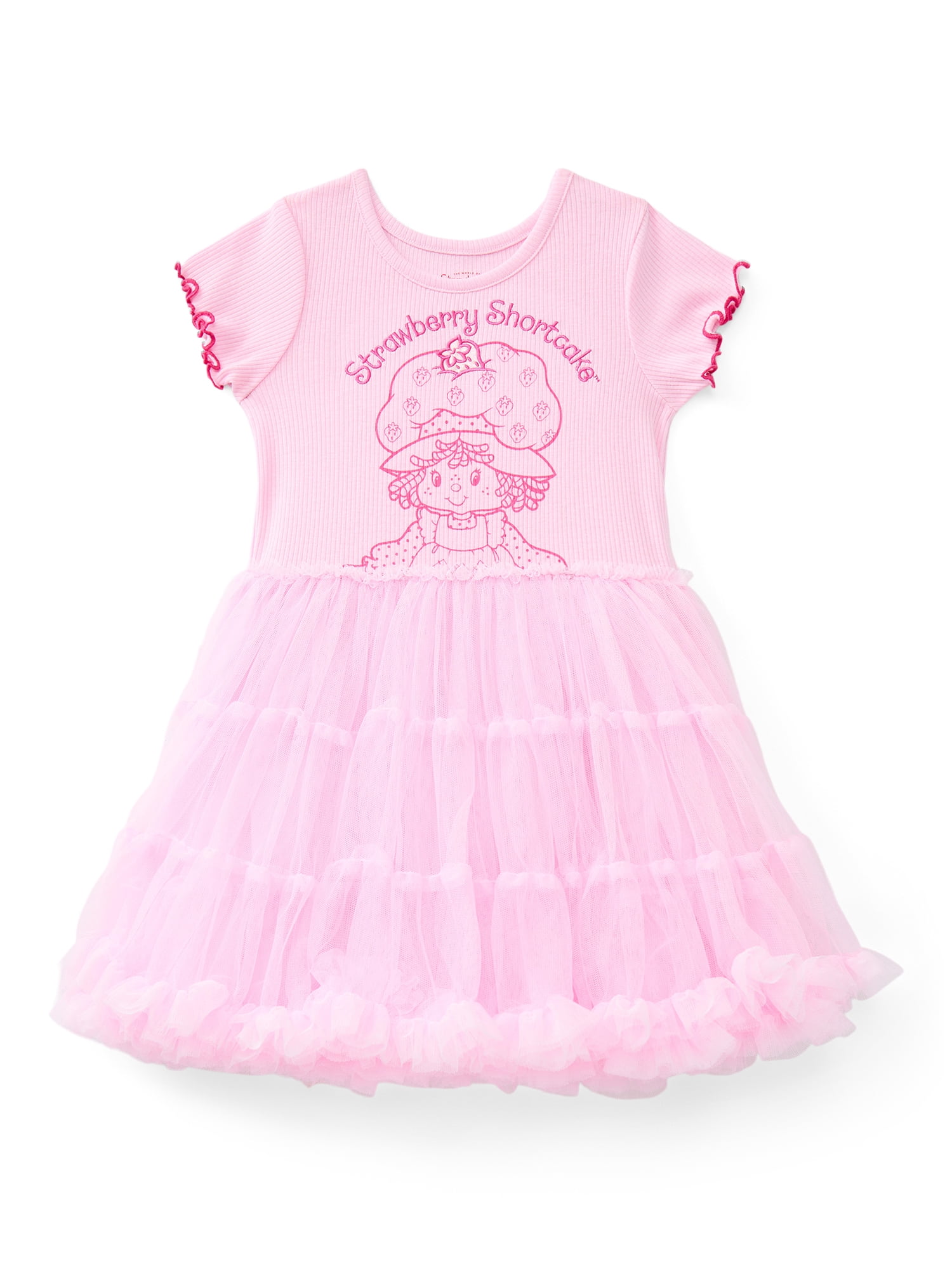Strawberry Shortcake Toddler Girls' Embroidered Tutu Dress with Short Sleeves, Sizes 12M-5T