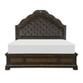 thumbnail image 2 of Joni Queen Bed, Tufted Faux Leather Upholstery, Carved Cherry Brown Wood, 2 of 5