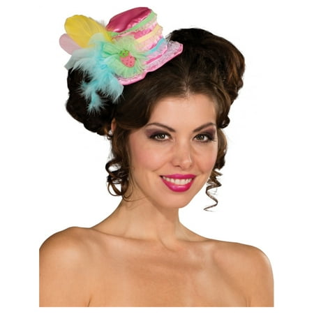 Womens Cute Strawberry Pink Clown Mini Costume Pastel Feathered Top Hat