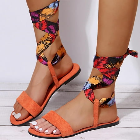 

Kukoosong Sandals Women Ladies Ankle Strap Sandals Fashion Mixed Colors Summer Women Leisure Shoes Flat Summer Beach Sandals Orange 41
