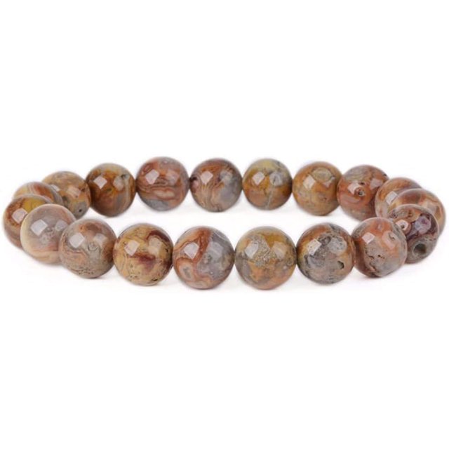 Bracelet Extensible Unisexe en Perles Rondes 10 mm en Agate Dentelle Folle Rouge Naturelle