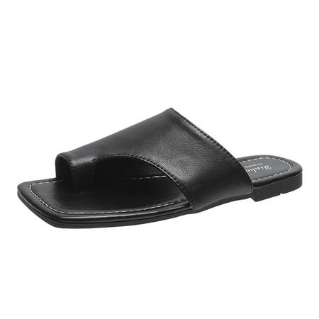 

YanHoo Summer Flat Sandals for Women Square Orthopedic Toe Slip On Sandal Beach Casual Comfort Bunion Corrector Slipper Shoes