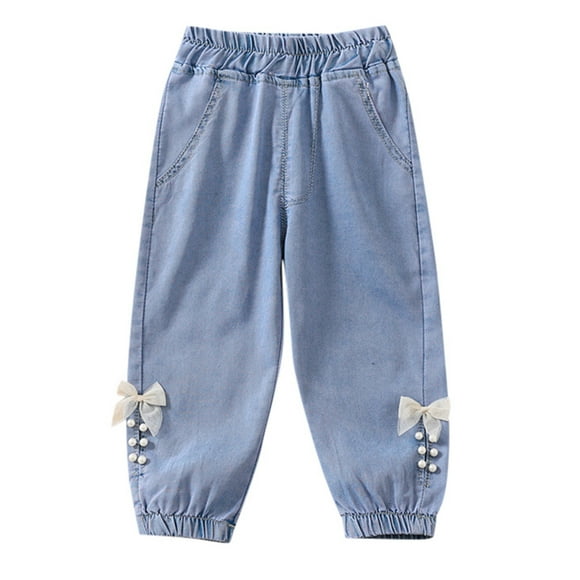 TOOYOU Girls Jeans Demin Pants Baby Toddler Kid Pants Jeans Soft Elastic Waist Denim Pants Classic Trousers For Sweet Girls Size 12-18 Months White