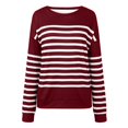 thumbnail image 4 of Sweatshirts for Women Fall Relaxed Fit Crewneck Long-sleeved Bubble Cuff Drop Shoulder Striped Leisure Cotton Pullover Pullovers(Wine,L), 4 of 7