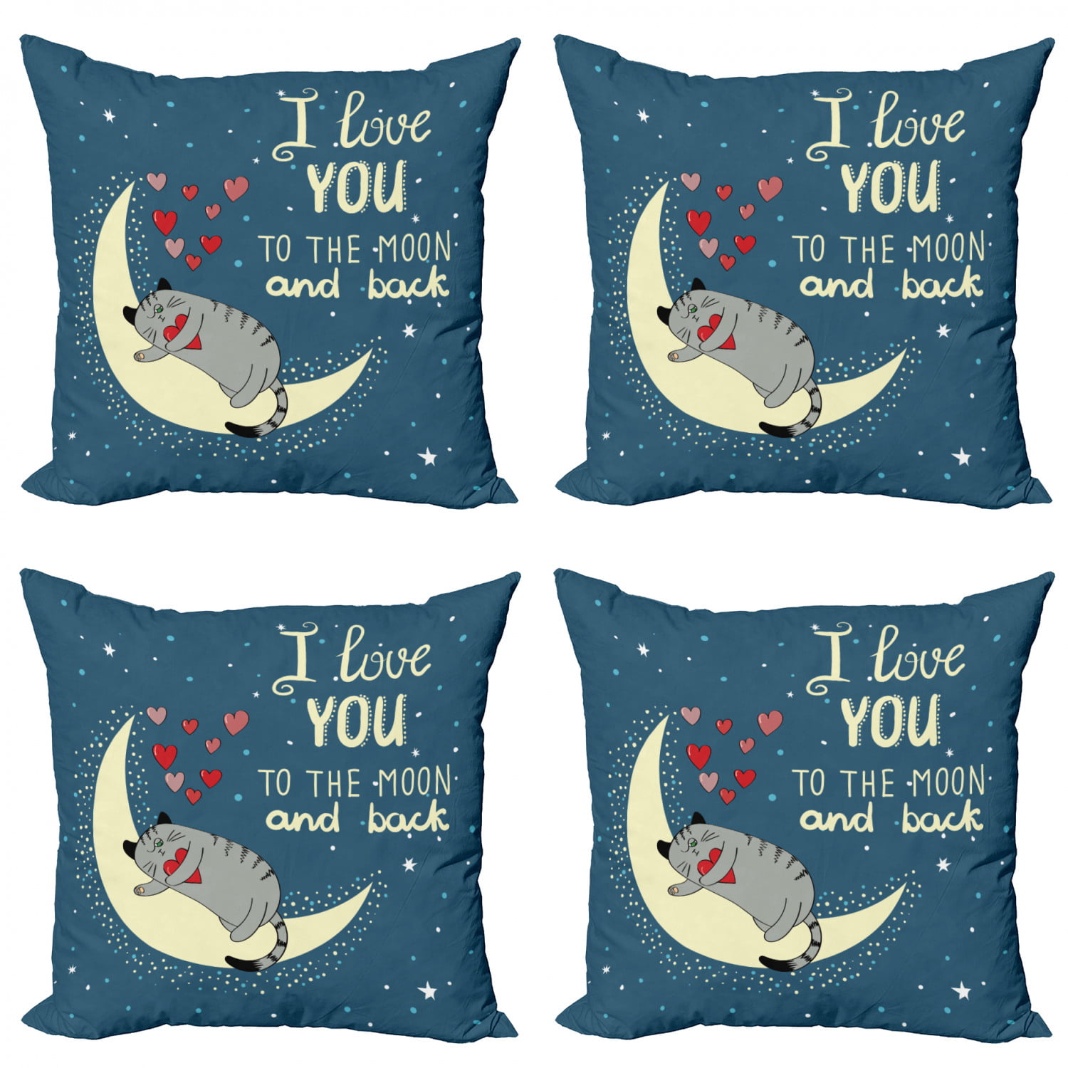 Decorative Square Accent Pillow Case Ambesonne I Love You Throw Pillow Cushion Cover Yellow Blue 16 X 16 Sleepy Cat Holding Hearts Over The Moon at Night Sky
